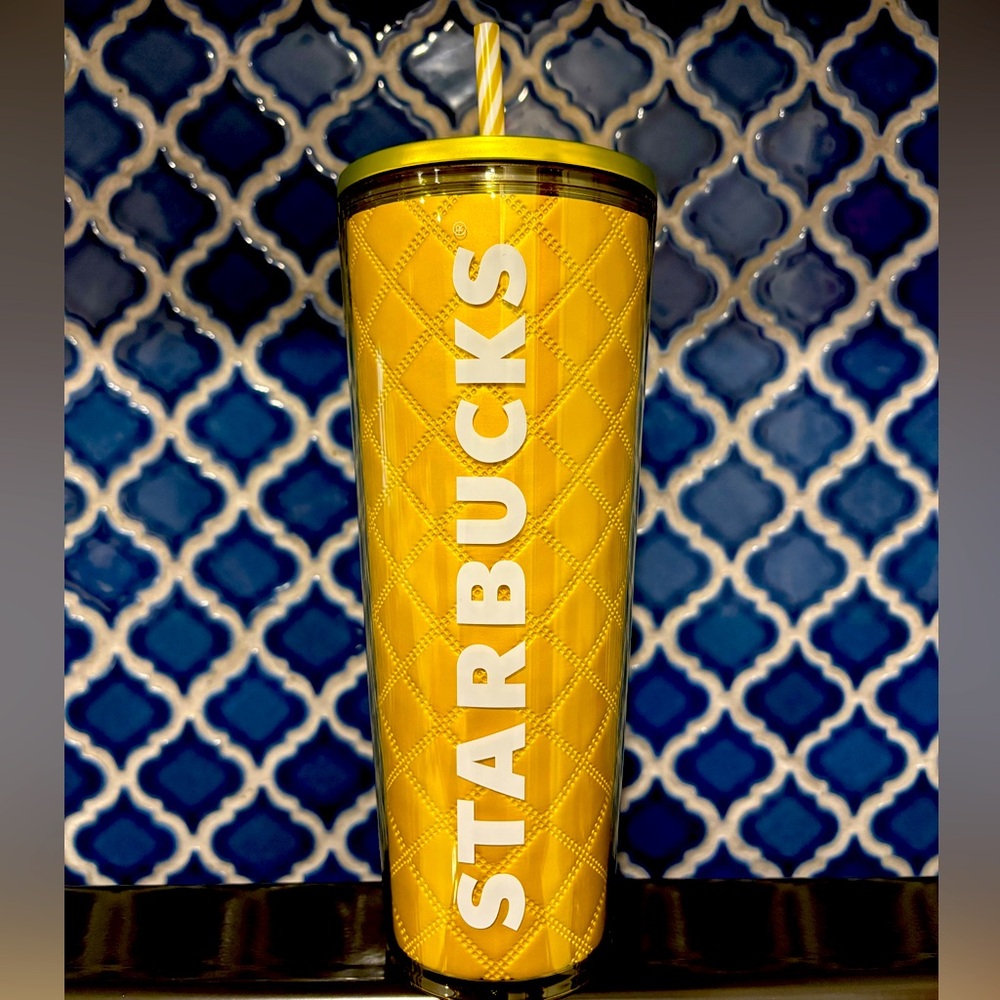 New 24 oz Starbucks Metallic Quilted Gold Tumbler Cup!